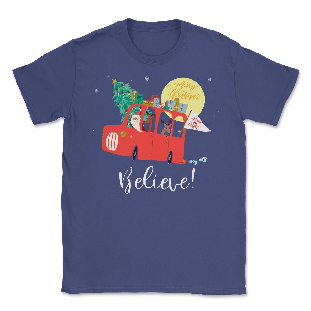 Santa’s Truck Believe! Christmas Funny T-Shirt Tee Gifts  Unisex - Purple