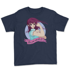 Yes we can do it! Anime Feminist Girl Youth Tee - Navy