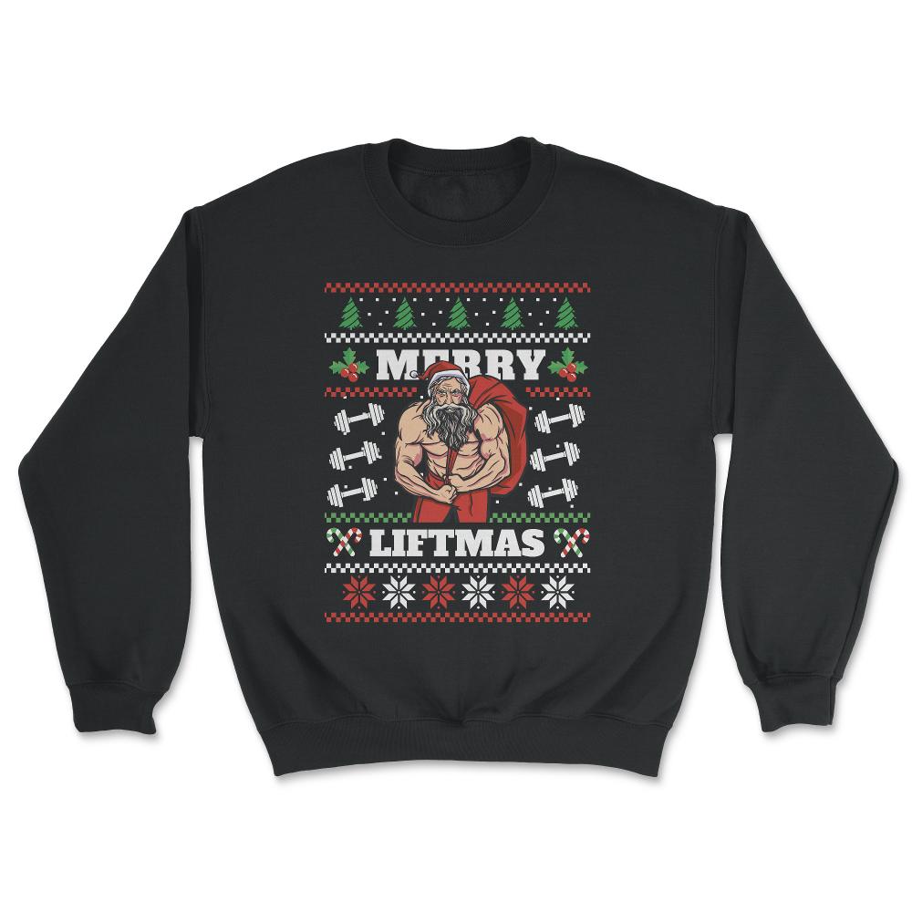 Merry Liftmas Christmas Pun Ugly graphic Style design - Unisex Sweatshirt - Black