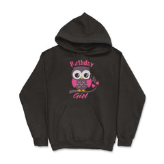 Owl on a tree branch Character Funny 4th Birthday girl print Hoodie - Black