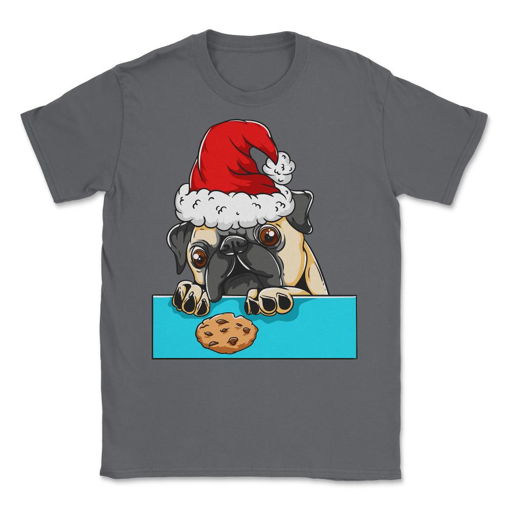 Pug Dog with Santa Claus Hat Funny Christmas Gift Unisex T-Shirt - Smoke Grey