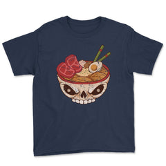 Ramen Skull Bowl Distressed Grunge Style Design Gift print Youth Tee - Navy
