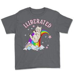 Rainbow Llama Gay Pride Funny Gift print Youth Tee - Smoke Grey