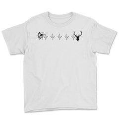 Funny Fish Deer EKG Heartbeat Fishing And Hunting Lover print Youth - White