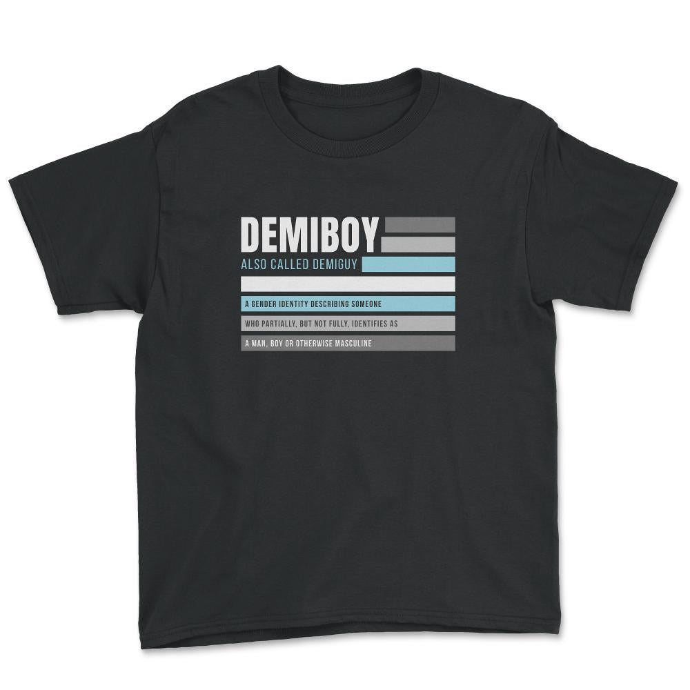 Demiboy Definition Male & Agender Color Flag Pride graphic - Youth Tee - Black
