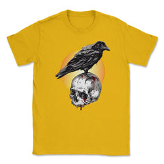 Raven & Skull Circle of Death Halloween T-Shirt Unisex T-Shirt - Gold