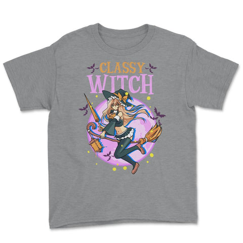 Anime Classy Witch Design graphic Youth Tee - Grey Heather