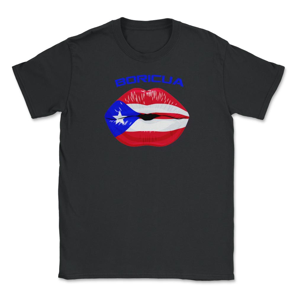 Boricua Kiss Puerto Rico Flag Lips Design graphic Unisex T-Shirt - Black