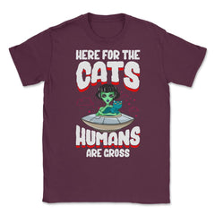 Funny Alien Cat Abductor Halloween Humor Unisex T-Shirt - Maroon