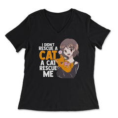A Cat Rescued Me Anime Gift product - Women's V-Neck Tee - Black