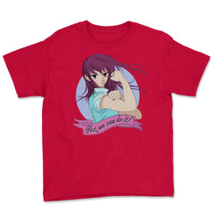 Yes we can do it! Anime Feminist Girl Youth Tee - Red