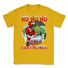 HO HO HO Alien Santa Xmas Funny Gift product Unisex T-Shirt - Gold
