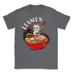 Ramen Bowl & Llama with Chopsticks Gift  design Unisex T-Shirt - Smoke Grey