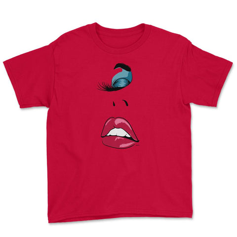 Eyelashes Sexy In Vogue Lips Print Shirt Youth Tee - Red
