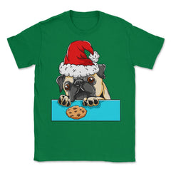 Pug Dog with Santa Claus Hat Funny Christmas Gift Unisex T-Shirt - Green
