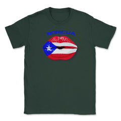 Boricua Kiss Puerto Rico Flag Lips Design graphic Unisex T-Shirt - Forest Green