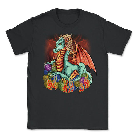 Knitting Dragon with Yarn Balls Fantasy Art graphic Unisex T-Shirt - Black