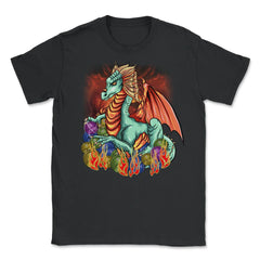 Knitting Dragon with Yarn Balls Fantasy Art graphic Unisex T-Shirt - Black