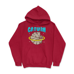 Caturn Cat in Space Planet Saturn Kitty Funny Design design Hoodie - Red
