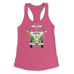 Retro 60s Party Bus Hippie Flower Girls Van print Tee Gift Women's - Hot Pink