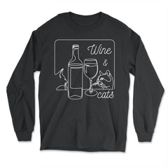 Wine and Cats Outline Artistic Design Gift print - Long Sleeve T-Shirt - Black