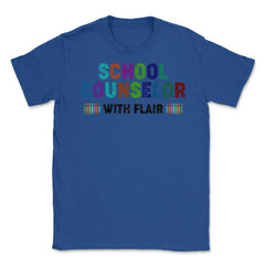 Funny School Counselor With Flair Crayons Guidance Counselor graphic - Royal Blue