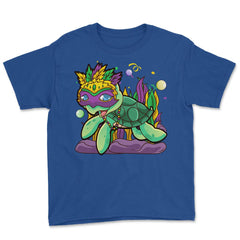 Mardi Gras Turtle with beads & mask Funny Gift product Youth Tee - Royal Blue