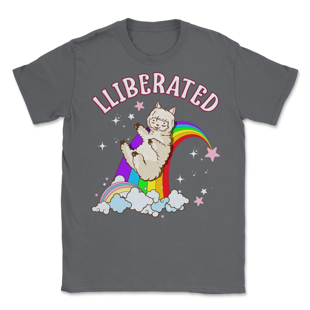 Rainbow Llama Gay Pride Funny Gift print Unisex T-Shirt - Smoke Grey