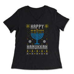 Happy Hanukkah Ugly Christmas design Style Funny product - Women's V-Neck Tee - Black