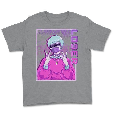Bad Anime Boy Error Loser Vaporwave Punk Streetwear print Youth Tee - Grey Heather