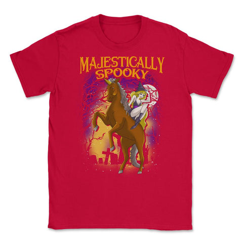 Majestically Spooky Witch & Unicorn Halloween Funn Unisex T-Shirt - Red