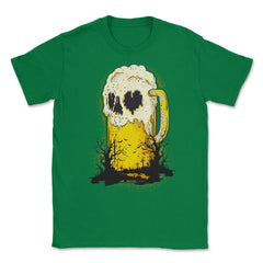 Halloween Beer Mug Skull Spooky Cemetery Humor Unisex T-Shirt - Green