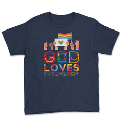 God Loves Everybody Gay Christian Rainbow Meme graphic Youth Tee - Navy