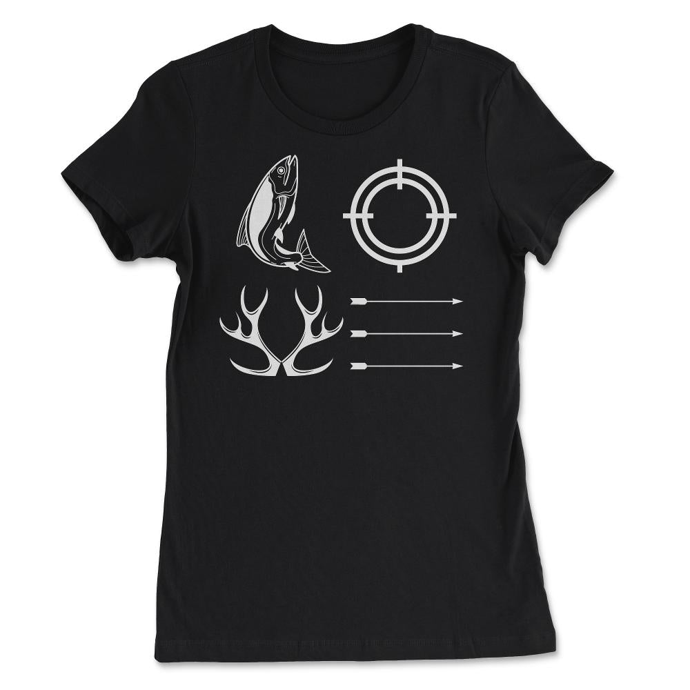 Funny Love Fishing And Hunting Antler Fish Target Arrow design - Women's Tee - Black