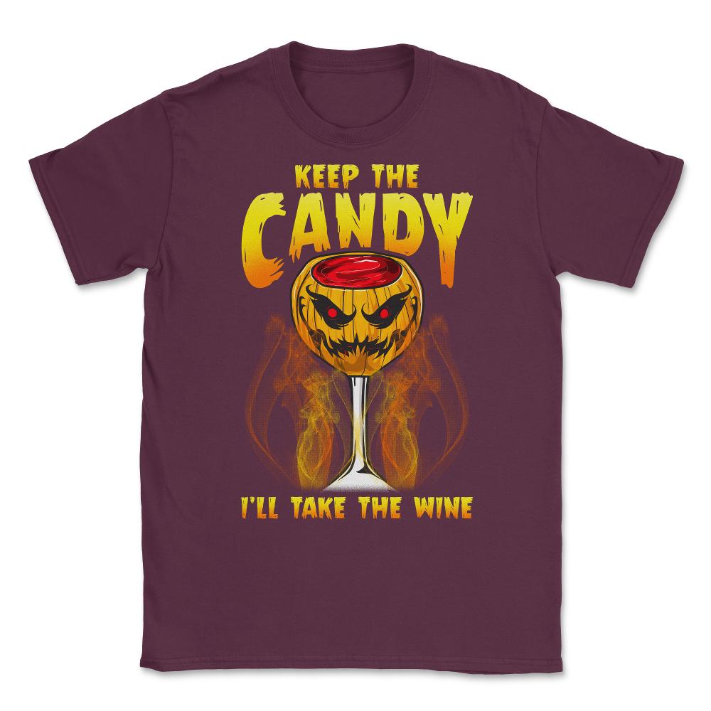 Halloween Wine Glass Spooky Jack o Lantern Unisex T-Shirt - Maroon
