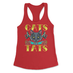 Cats and Tats Vintage Old Style Tattoo design print Women's Racerback - Red
