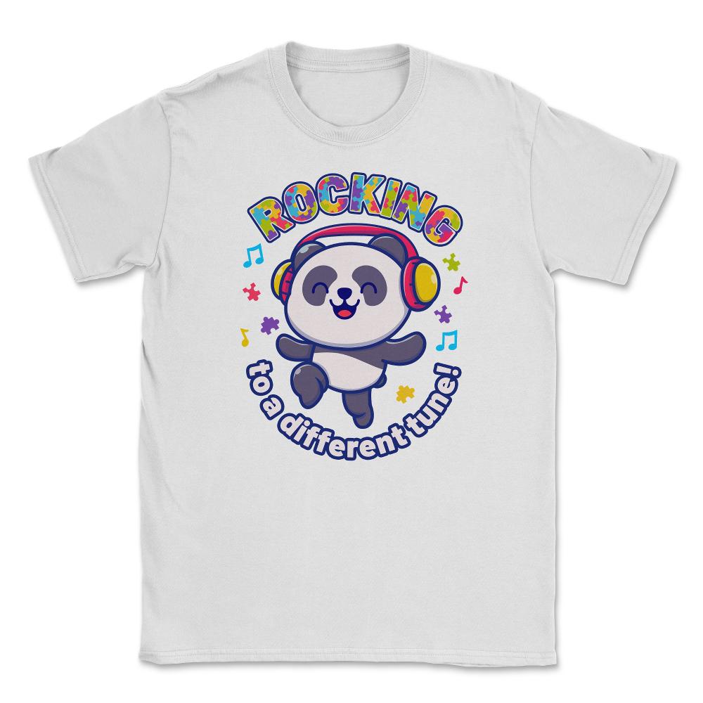 Rocking to a Different Tune Autism Awareness Panda graphic Unisex - White