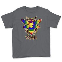 Rainbow Bee You! Gay Pride Awareness design Youth Tee - Smoke Grey