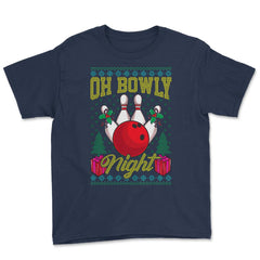 Oh Bowly Night Bowling Ugly Christmas design Style product Youth Tee - Navy
