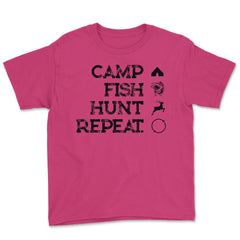 Funny Camp Fish Hunt Repeat Camping Fishing Hunting Gag graphic Youth - Heliconia