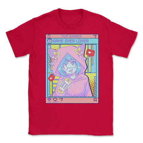 Kawaii Pastel Goth Girl Anime Gamer Game Over Loser graphic Unisex - Red