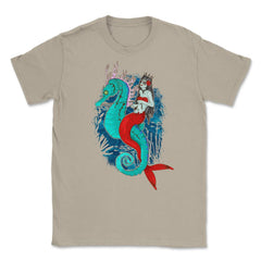 Day of Dead Mermaid on Seahorse Halloween Sugar Skull  Unisex T-Shirt - Cream