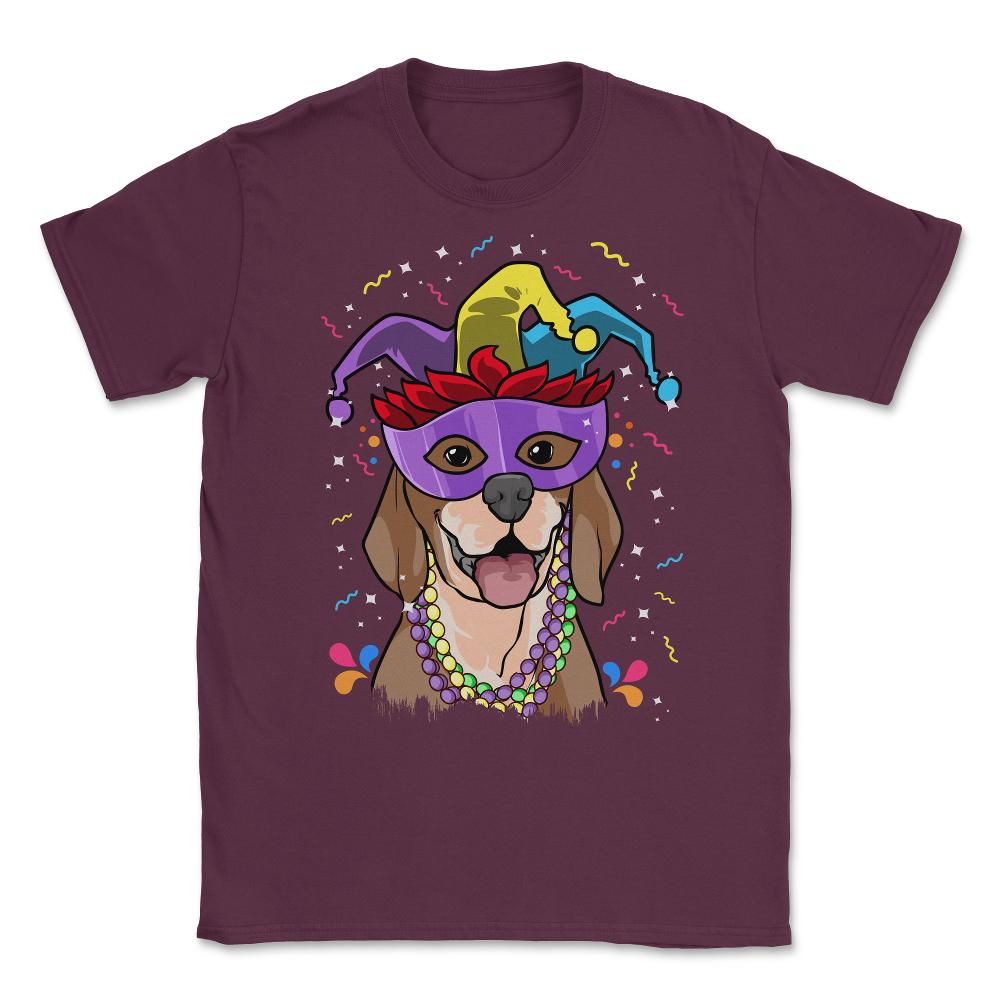 Mardi Gras Beagle with Jester hat & masquerade mask Funny product - Maroon