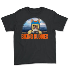 Biking Buddies Pug Cute Funny Biker Pug graphic Youth Tee - Black