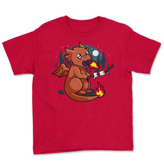 Baby Dragon Roasting Marshmallows In Forest For Fantasy Fans design - Red