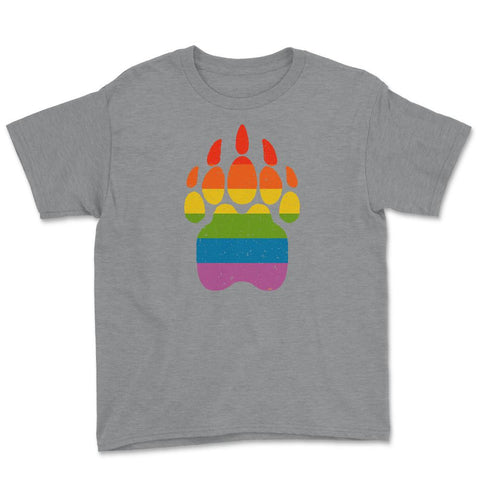 Bear Rainbow Flag Paw Gay Pride design Youth Tee - Grey Heather