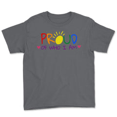 Proud of Who I am Gay Pride Colorful Rainbow Gift product Youth Tee - Smoke Grey