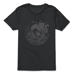 Mysterious Black Cat On A Skull Witchy Aesthetic Grunge print - Premium Youth Tee - Black