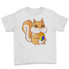 Gay Pride Kawaii Squirrel with Rainbow Nut Funny Gift design Youth Tee - White