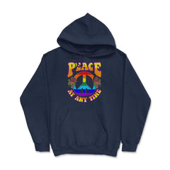 Peace At Any Time Motivational Rainbow Peace Meme graphic Hoodie - Navy